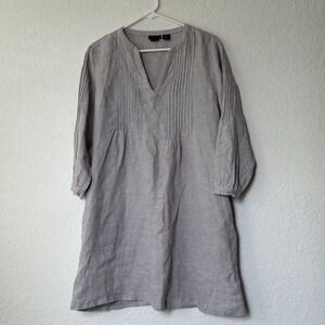 Tahari Dress Womens Medium 100% Linen Pintuck Preppy 3/4 Sleeves Resort Beach